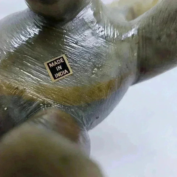 Hand Carved Soapstone Stone Elephant Baby Inside Green Figurine Natural Colors - Picture 9 of 9